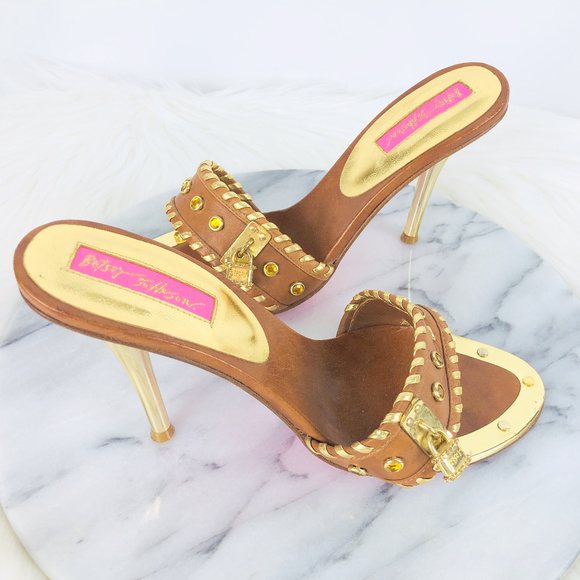 Betsey Johnson Shoes - VTG Betsey Johnson Sandal Heels Studded Gold